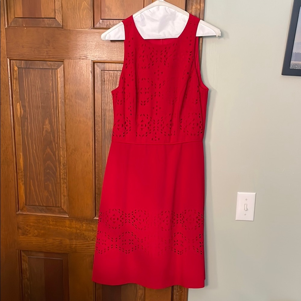 Tahari ASL Red Sheath Midi Dress Halter Neckline